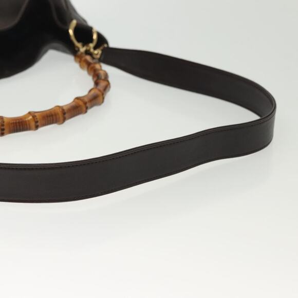 GUCCI Bamboo Hand Bag Leather Black Gold 001 001 - Picture 9 of 12